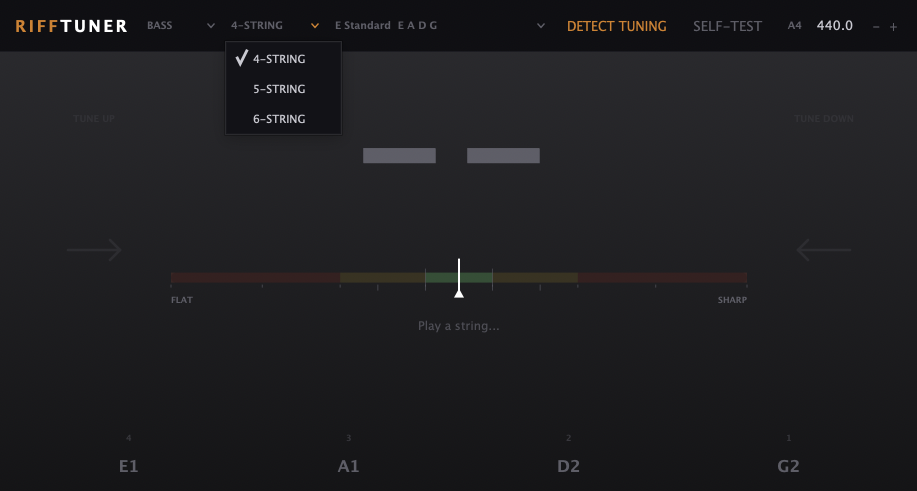Bass mode with four, five and six string options