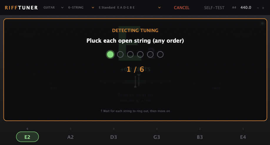 Tuning detection asking you to pluck each open string